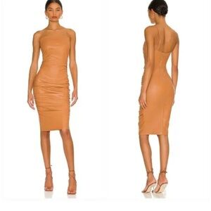 superdown Tan Faux-Leather Sleeveless Bodycon Midi Dress